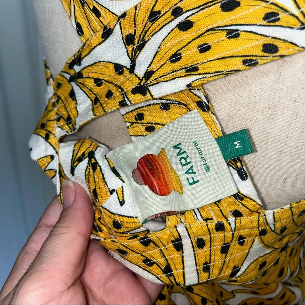 FARM Rio Yellow and White Banana Print 100% Linen Mini Dress - Picture 8 of 8